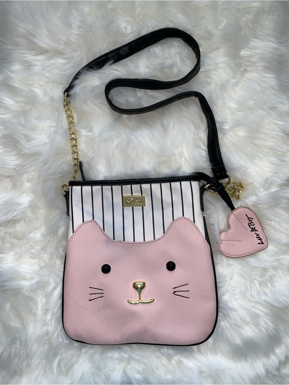 Betsy Johnson Cat with Striped Top crossbody Bag